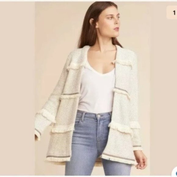 Fringe Accent Open Front Cream Boho Sweater NEW Size Large NWT - Picture 11 of 11